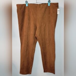 NWT Anthropologie Cedar brown Faux Suede Leggings Ankle Zip Pants Sz 26 W